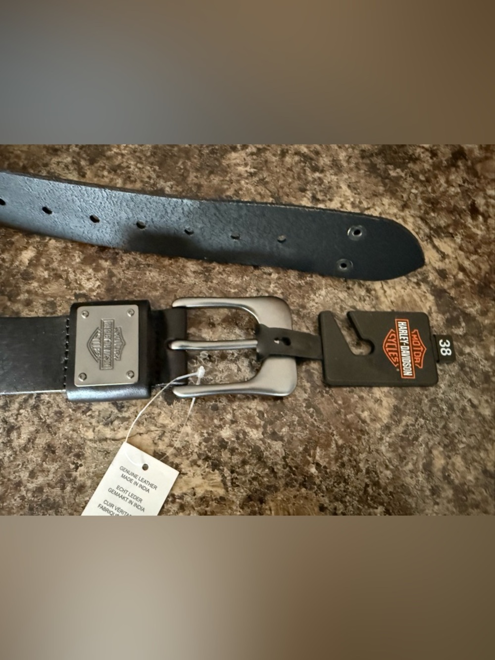 Harley-Davidson Black Leather Belt with Silver Buckle and Logo Plate